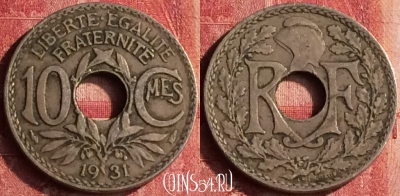 Франция 10 сантимов 1931 года, KM# 866a, 399-022