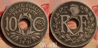 Франция 10 сантимов 1931 года, KM# 866a, 405-051
