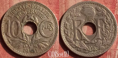 Франция 10 сантимов 1931 года, KM# 866a, 406-107