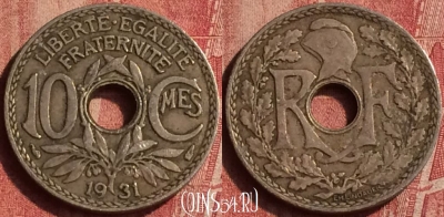 Франция 10 сантимов 1931 года, KM# 866a, 407-008