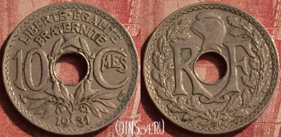 Франция 10 сантимов 1931 года, KM# 866a, 407-012
