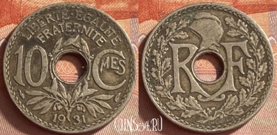 Франция 10 сантимов 1931 года, KM# 866a, 416o-089