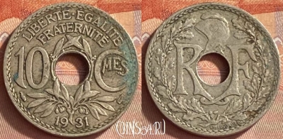 Франция 10 сантимов 1931 года, KM# 866a, 417o-077