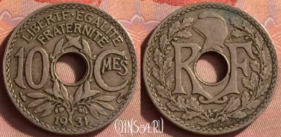 Франция 10 сантимов 1931 года, KM# 866a, 432o-054