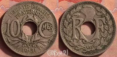 Франция 10 сантимов 1931 года, KM# 866a, 433o-006