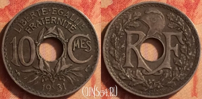 Франция 10 сантимов 1931 года, KM# 866a, 440o-043