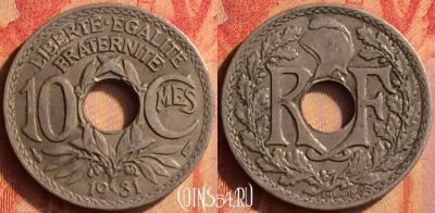 Франция 10 сантимов 1931 года, KM# 866a, 440o-067