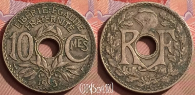 Франция 10 сантимов 1932 года, KM# 866a, 081l-072