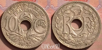 Франция 10 сантимов 1932 года, KM# 866a, 119l-088