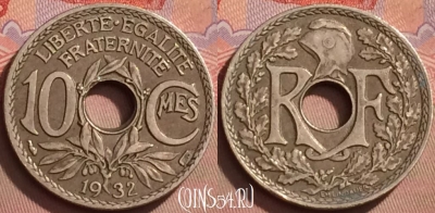 Франция 10 сантимов 1932 года, KM# 866a, 130l-070