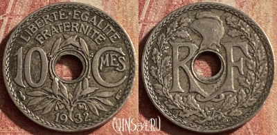 Франция 10 сантимов 1932 года, KM# 866a, 135p-120