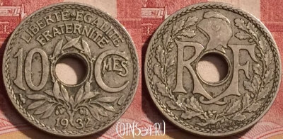 Франция 10 сантимов 1932 года, KM# 866a, 149l-059