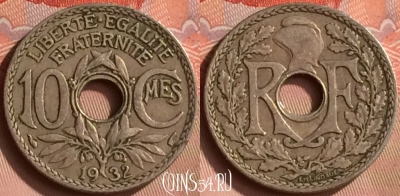 Франция 10 сантимов 1932 года, KM# 866a, 163m-064