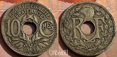 Франция 10 сантимов 1932 года, KM# 866a, 165s-143