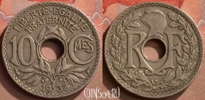 Франция 10 сантимов 1932 года, KM# 866a, 266m-061