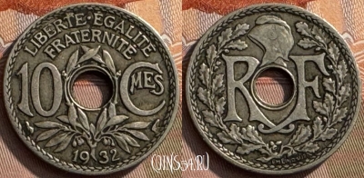 Франция 10 сантимов 1932 года, KM# 866a, 272s-074 ♛