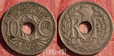 Франция 10 сантимов 1932 года, KM# 866a, 344o-049