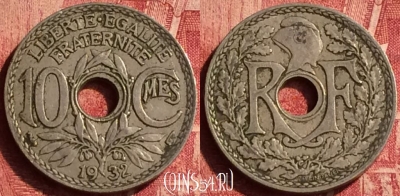 Франция 10 сантимов 1932 года, KM# 866a, 349o-038