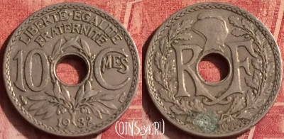 Франция 10 сантимов 1932 года, KM# 866a, 371o-143