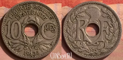 Франция 10 сантимов 1932 года, KM# 866a, 397o-035