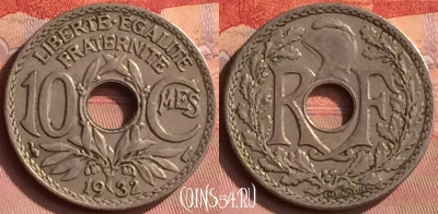 Франция 10 сантимов 1932 года, KM# 866a, 397o-131