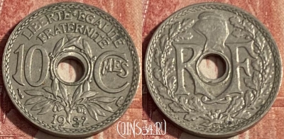 Франция 10 сантимов 1932 года, KM# 866a, 417p-078 ♛