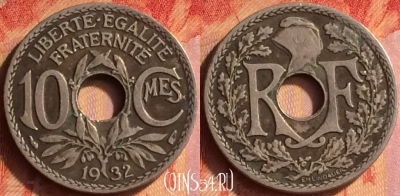 Франция 10 сантимов 1932 года, KM# 866a, 436o-050