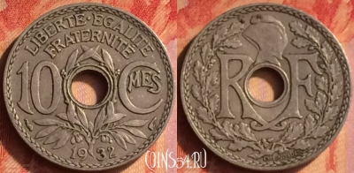 Франция 10 сантимов 1932 года, KM# 866a, 436o-067
