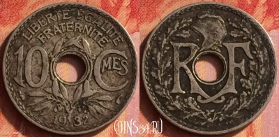 Франция 10 сантимов 1932 года, KM# 866a, 436o-069