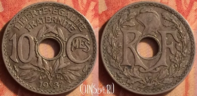 Франция 10 сантимов 1932 года, KM# 866a, 440o-114