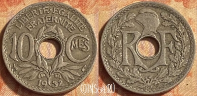 Франция 10 сантимов 1932 года, KM# 866a, 448o-098