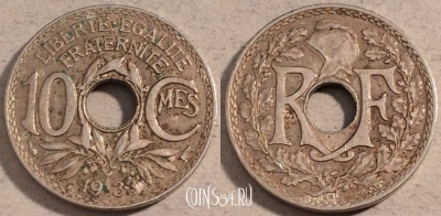 Франция 10 сантимов 1933 года, KM# 866a, 111-096