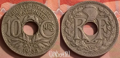 Франция 10 сантимов 1933 года, KM# 866a, 154m-116