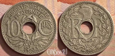 Франция 10 сантимов 1933 года, KM# 866a, 218p-054