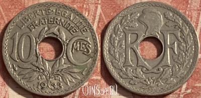 Франция 10 сантимов 1933 года, KM# 866a, 282p-051 ♛