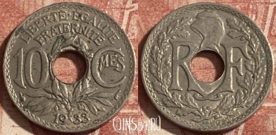 Франция 10 сантимов 1933 года, KM# 866a, 285p-062 ♛