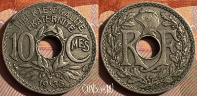 Франция 10 сантимов 1933 года, KM# 866a, 372s-023 ♛