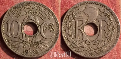Франция 10 сантимов 1933 года, KM# 866a, 399-003 ♛