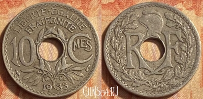 Франция 10 сантимов 1933 года, KM# 866a, 451o-016