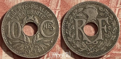 Франция 10 сантимов 1934 года, KM# 866a, 290p-050 ♛
