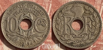 Франция 10 сантимов 1934 года, KM# 866a, 290p-079 ♛