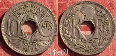 Франция 10 сантимов 1934 года, KM# 866a, 339o-134