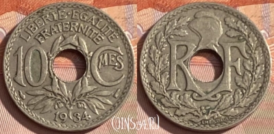 Франция 10 сантимов 1934 года, KM# 866a, 346p-130 ♛