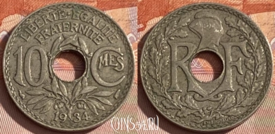 Франция 10 сантимов 1934 года, KM# 866a, 346p-138 ♛