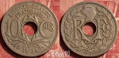 Франция 10 сантимов 1934 года, KM# 866a, 349o-045