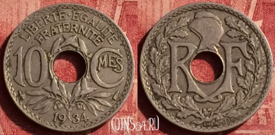 Франция 10 сантимов 1934 года, KM# 866a, 353o-142