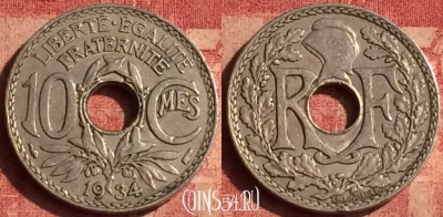 Франция 10 сантимов 1934 года, KM# 866a, 392o-013