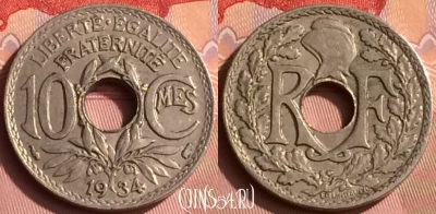 Франция 10 сантимов 1934 года, KM# 866a, 392o-130
