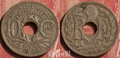 Франция 10 сантимов 1934 года, KM# 866a, 405-144