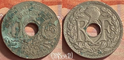 Франция 10 сантимов 1934 года, KM# 866a, 416o-121